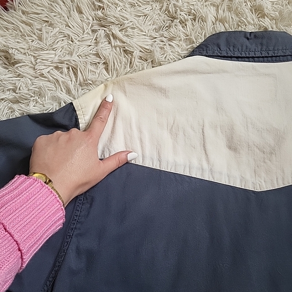 Vintage Western Plains Snap Button Shirt Front Long Sleeve Shirt Blue Green - Picture 15 of 16